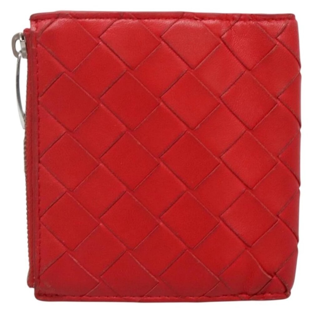 BOTTEGA VENETA INTRECCIATO Bifold Wallet Leather Red Auth bs28002 - Picture 2 of 15
